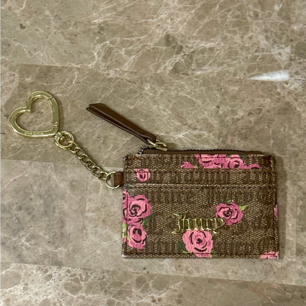 Juicy Couture Floral Card Holder with Heart Keychain